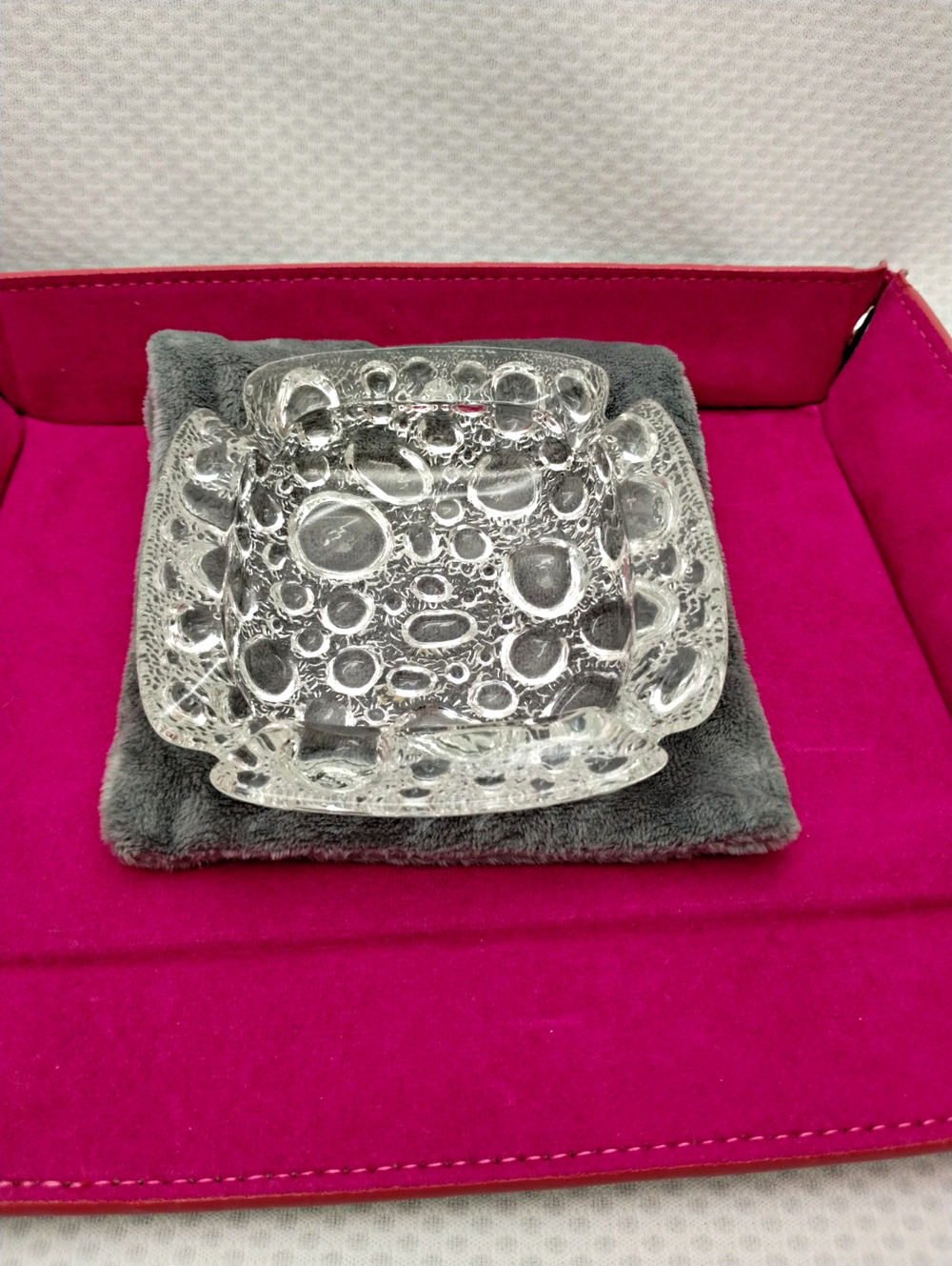 Blenko Clear Pebble Bubble Textured Art Retro 1960s Glass Square Ashtray MCM 4"